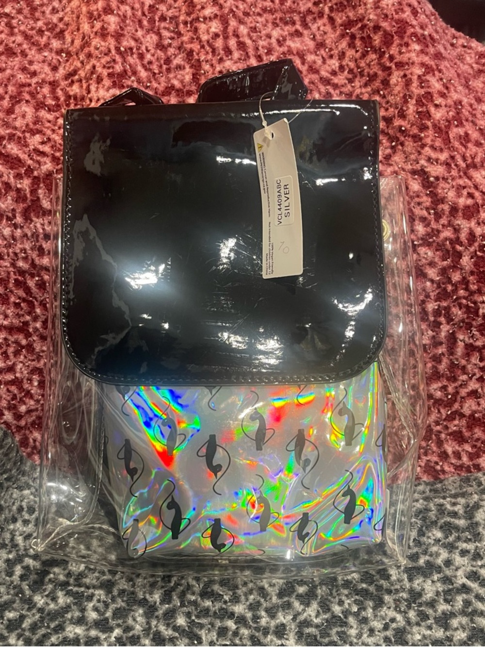 Baby Phat Duo Clear & Cat Holographic Tote with Black Patent Flap